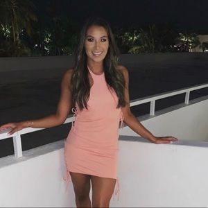 Revolve: high neck salmon color mini dress